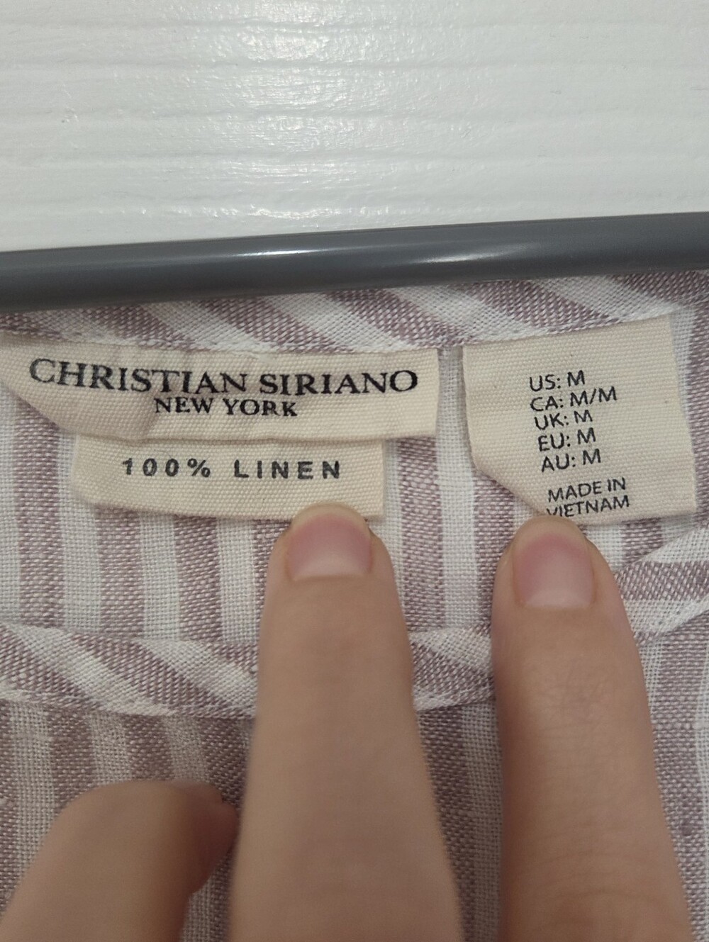 Christian Siriano Taupe White Striped 100% Linen Pocket Top Size Medium - Picture 4 of 6